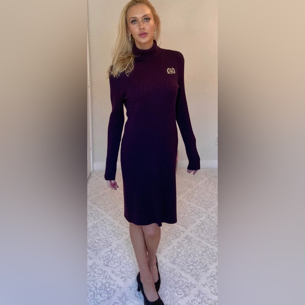 Tommy Hilfiger Plum/Purple Color Turtleneck Sweater Dress, Size Medium.